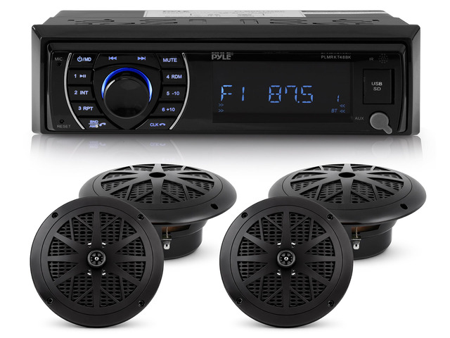 Marine Head Unit Receiver Speaker Kit - In-Dash LCD Digital Stereo Built-in Bluetooth & Microphone w/ AM FM Radio System 6.5 Waterproof Speakers...