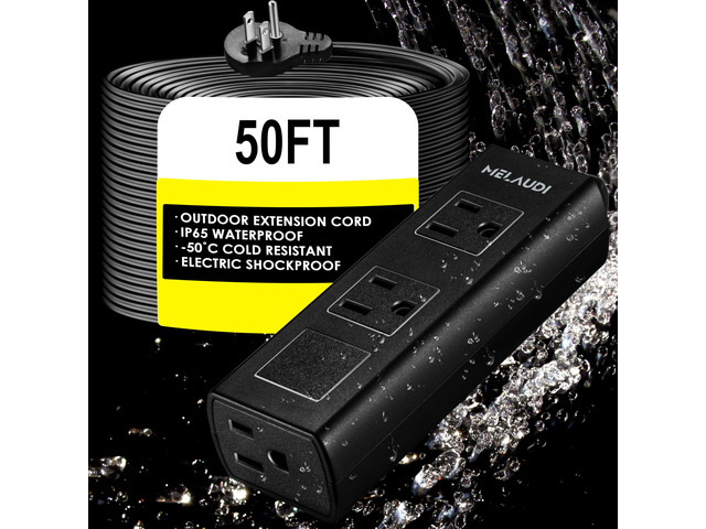 Outdoor Power Strip Weatherproof, 50FT Heavy Duty Outdoor Extension Cord - 3 Outlets - Waterproof Surge Protector, Shockproof Overload Protection...