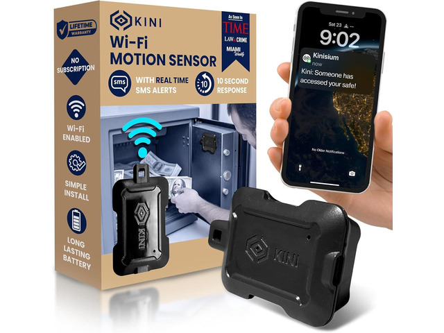 Kini Wi-Fi Motion Sensor Alarm & Tamper Alert- Instant App, SMS & Email Alerts - Gun Safes, Cabinets, Drawers - Easy Install, No Subscription,...
