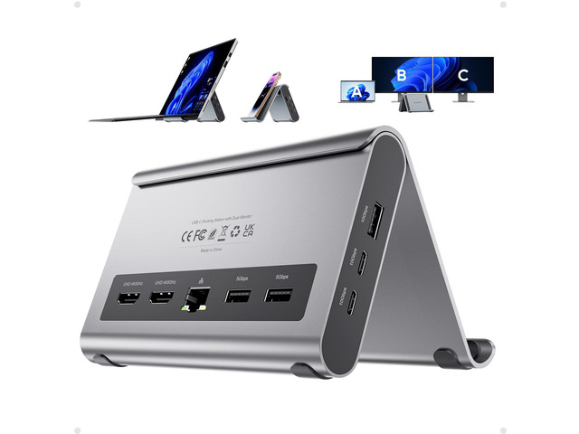 USB C Docking Station Dual Monitor, Laptop Dock for Windows with HDMI 4K Laptop Docking Staion Stand, 3xUSB-C/A 10Gbps,2xUSB-A 5Gbps,RJ45,PD for...