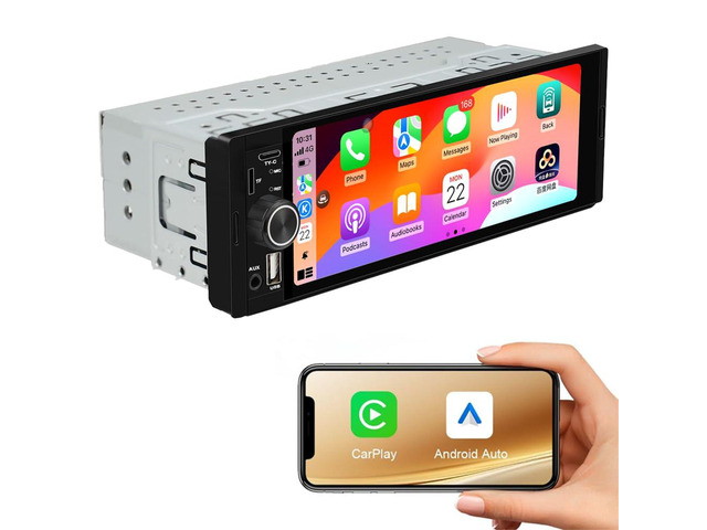Single Din Car Stereo Radio Upgrade with CarPlay & Android Auto/6.36 Inch HD Touch Screen/Bluetooth/USB Type-C/SWC/EQ/FM Radio/External Mic