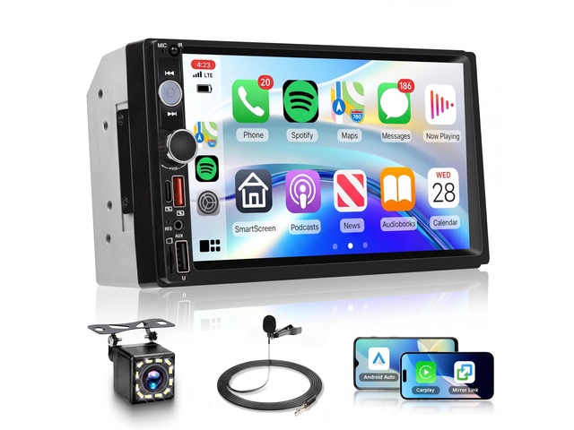 7 Inch Double Din Car Stereo, Wireless CarPlay Android Auto, 2 Din Touch Screen Radio, Bluetooth Stereo, AHD Backup Camera, Mirror Link, FM EQ SWC,...