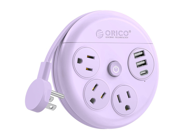RICO Travel Power Strip, 4Ft Wrap-Around Extension Cord Multiple Outlets (3 Outlets, 2 USB-A Ports and 1 USB C Port, Flat Plug Charger Station...