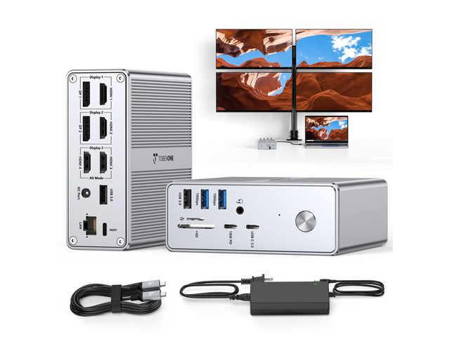 DisplayLink Docking Station 4 Monitors, 4 HDMI & 2DP, 120W Charger 120W Adapter, Gigabit Ethernet, 18W Phone Charge, 10Gbps USB, Wide...