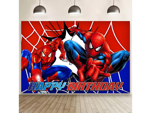 Spider Birthday Party Decorations, 5x3ft Happy Birthday Back Drop Banner Theme Backdrop Banner for Spider Party Decorations Indoor Outdoor