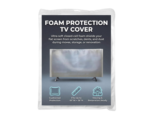 Foam Flat Screen TV Cover Fits Up to 65''W x 36''H, Flat Screen TV Protection During House Moving, Storing, or Home Renovation (1 PACK)