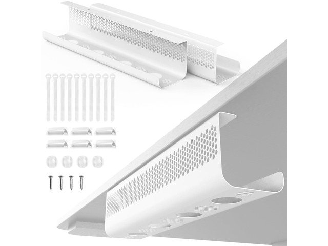 Cable Management Under Desk 26PCS - Cable Management Tray Kit Ventilated Hexagonal Design with Cable Clips, Wire Ties, Cord Holder & Screws for...