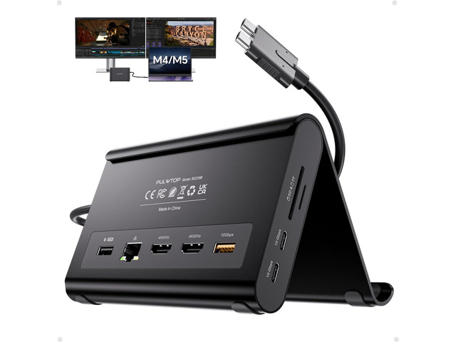 MacBook Docking Station Dual Monitor 4K@60Hz for MacBook Pro/Air M4/M5 Macbook Pro Stand USB C Dock with 2 HDMI, Gigabit Ethernet, 3 USB 10Gbps,...