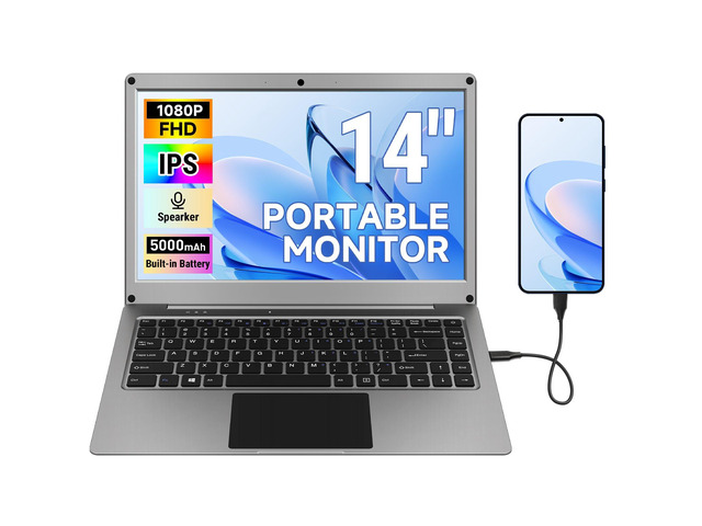 Portable Monitor with Keyboard,14inch 1080P FHD Lapdock Compatible with Raspberry Pi/Mini PC/Phone/PC/Game Console,CrowView Note Built-in Battery...
