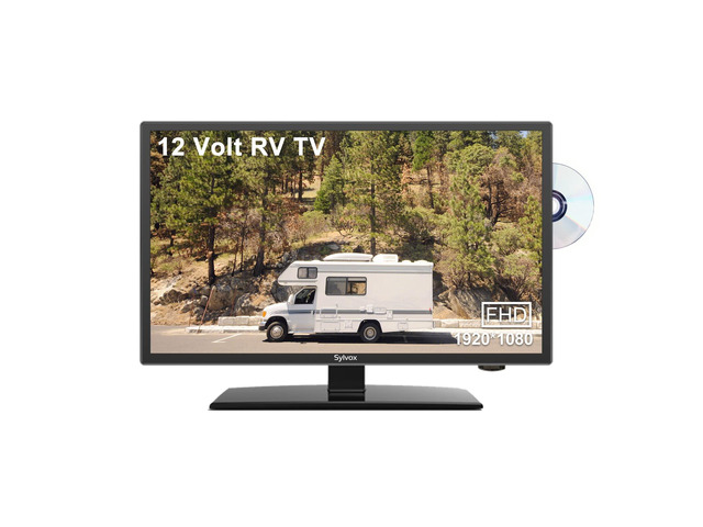 24 inch RV TV, 12V TV with DVD Player Built-in, 1080P Flat Screen FM Radio, 9-32V Wide Voltage, DC/AC Power, Integrated ATSC Tuner, with...