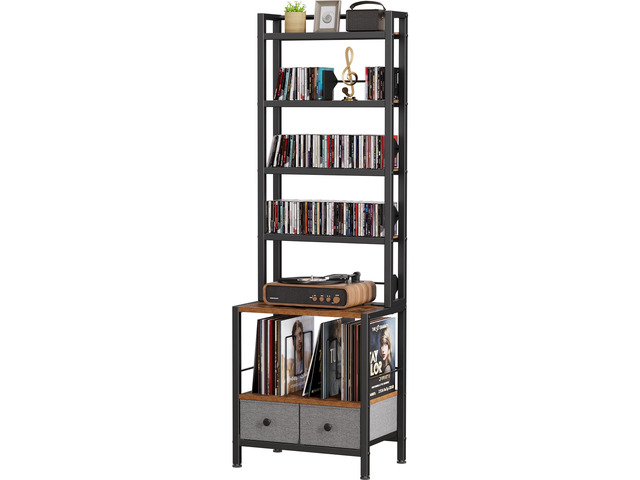 DVD Storage Vinyl Record Storage Rack, 6-Tier CD Rack Tower with Drawers for CDs, DVDs, Albums, Books & Games, Vinyl Record Holder & DVD Shelf...