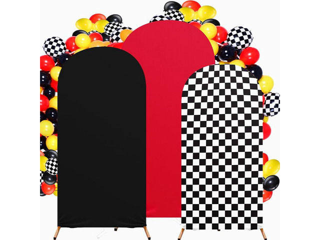 Arch Backdrop Cover Set of 3 (4/5/6FT) Monster Truck Birthday Party Decorations Arch Cover Spandex Fitted Circle Car Racing Arch Backdrop Covers...