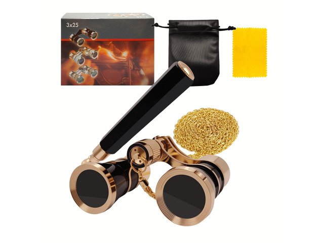 3X25 Opera Glasses Theater Binoculars with Handle and Chain, Black Elegant Portable Vintage Style Binoculars for Concerts, Theater, Opera, Cinema...