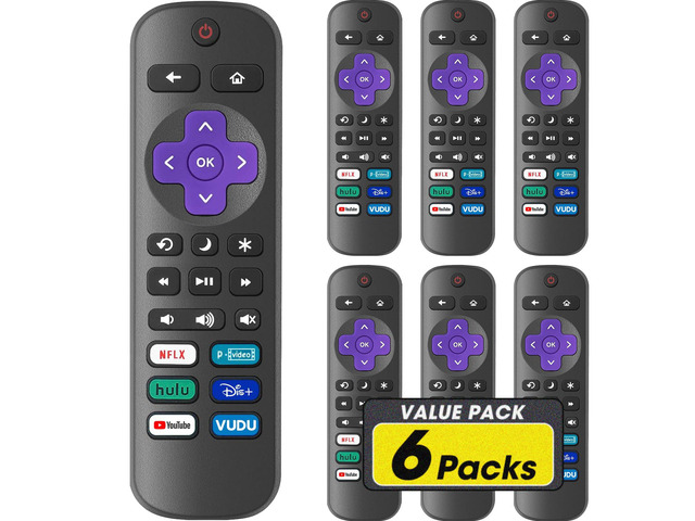 6 Pack Replacement Remote Control for Roku TV, Compatible with All Onn Roku/Hisense Roku/Sharp Roku/Philips Roku/TCL Roku Smart TVs(Not for Roku...
