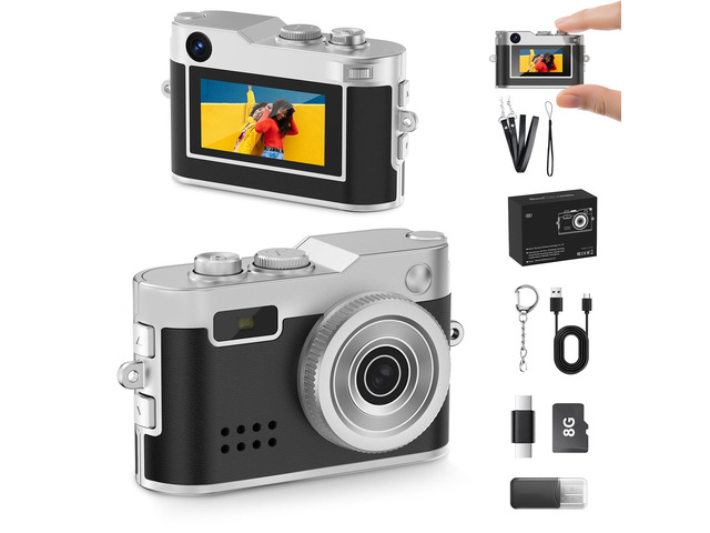 Y2K Mini Keychain Camera, Retro Aesthetic Digital Point and Shoot Camera for Teens, Pocket-Sized Vintage Digicam Bag Charm, 1080P Vlogging Camera...