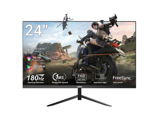 24 Inch Computer Monitor, 180Hz FHD 1080P VA Screen, 99% sRGB, 1ms, Frameless Design for Work and Play, HDMI, DP, VESA