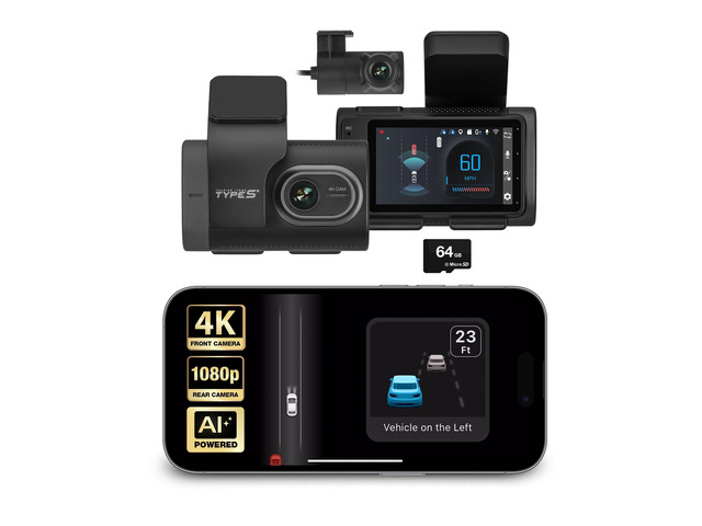 Type S T400 AI-Powered Driver Assistance 4K Dash Cam with ADAS, Collision Warnings, Lane and Pedestrian Detection, Vehicle Departure Reminders,...