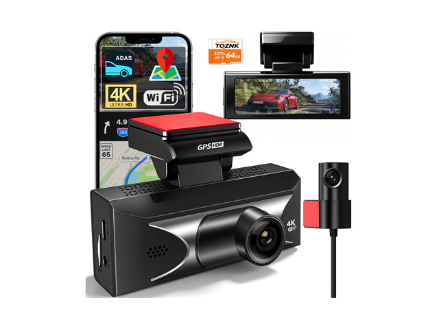 4K Dash Cam Front and Rear, 2.5K Rear, ADAS, 5.8GHz Wi-Fi, 64GB Card 20MB/s Download Speed, WDR Night Vision, Loop Recording, APP, GPS, Built-in...
