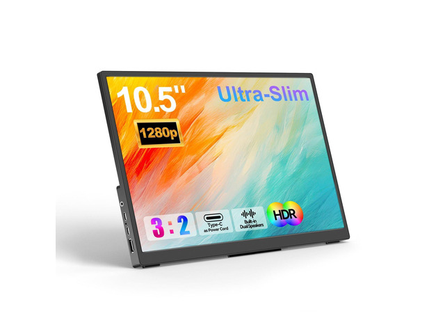 Portable Monitor 10.5'' 1920 * 1280 Ultra-Slim Mini Monitor 3:2,500nits,2000:1,Standard USB C HDMI HDR Computer Monitor for Laptop Switch Mac Phone