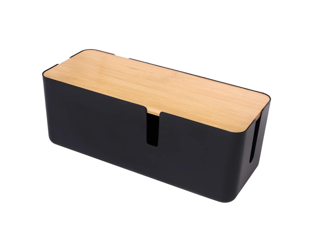 Cable Management Box with Bamboo Lid Small Cable Organizer Box for Extension Cord Power Stripe Surge Protector Wire Management Concealer Organizer...