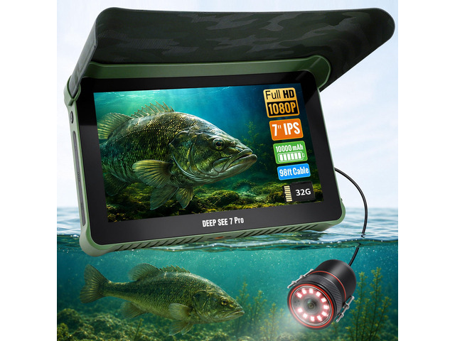 Underwater Fishing Camera, 98FT Longer Cable, 1080P HD 7'' IPS Monitor Fish Finder, 10000mAh Large Battery, Ice Fishing Camera with Deep Reach &...