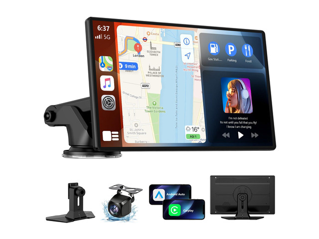Wireless CarPlay Screen for Car, 9 Inch Portable Touchscreen for Apple CarPlay & Android Auto, Plug & Play, OTA Updates, Backup Camera & Screen...
