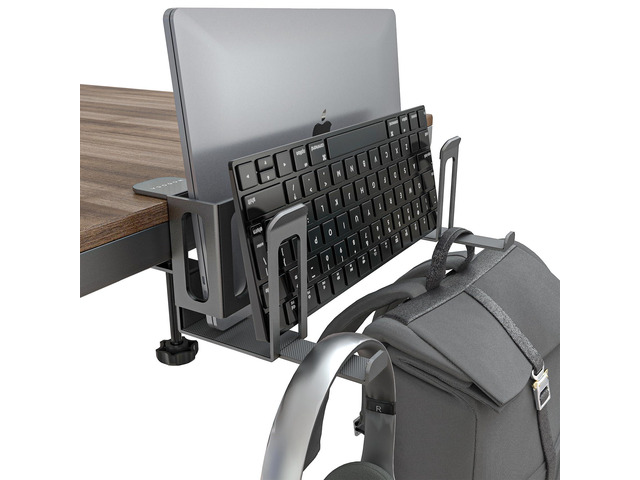 2-Slot Laptop Storage for Desk, Vertical Laptop Stand for Desk, MacBook Vertical Stand, with Headphone Holder, Desk Side Storage for...