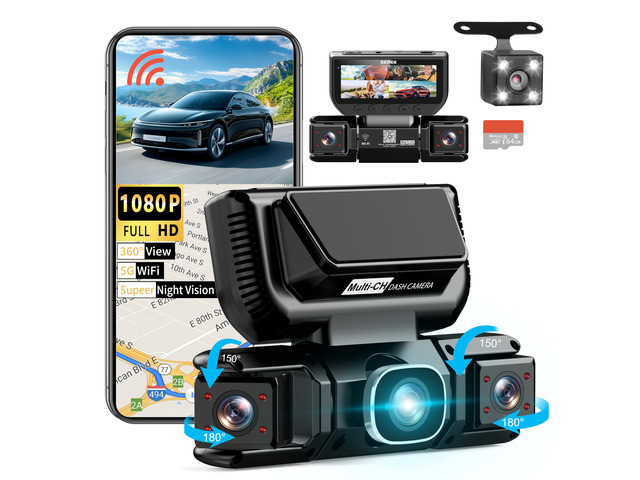 360 Degree View 4 Channel Dash Cam 5G WiFi & APP Control, 2K Front and Rear Inside, Left Right Dash Camera for Cars Free 64GB TF Card, G-Sensor,...