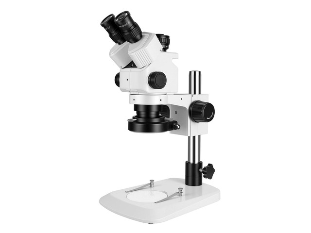 Professional Trinocular Stereo Zoom Microscope,with 56-Bulb LED Ring Light,6X-45X Magnification,WF10X Eyepieces,0.6X-4.5X Zoom Objective, 0.5X CTV...
