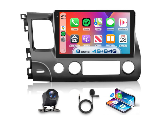 [8 CORE 4G+64G] Car Stereo for Honda Civic 2006-2011 with Wireless Carplay/Android Auto, 10.1 Inch Android 15 IPS Touch Screen Car Radio,...
