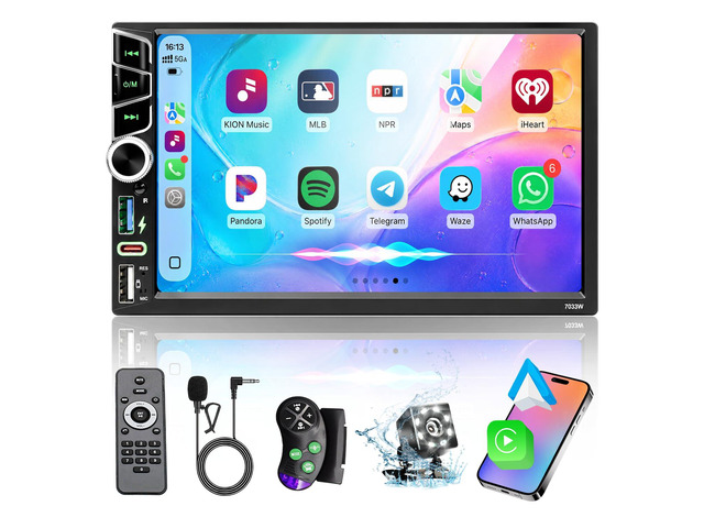 7' Double Din Car Stereo,Wireless Apple CarPlay Android Auto GPS Navigation FM AM Car Radio with Backup Camera,Audio Receiver,Subwoofer...