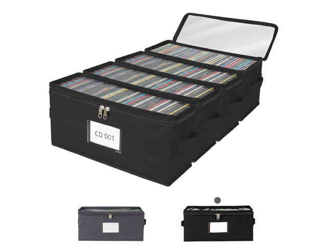 4 Pack Fabric CD Storage Box with Clear PVC Lid, Holds 35 Standard CD Cases, Zipper Closure for Dust Protection, Portable CD Organizer for Music...