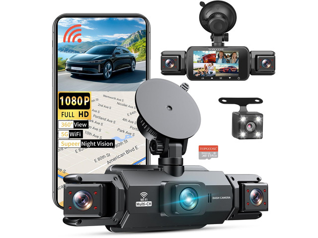 360° Dash Cam 4 Channel 5G WiFi & APP Control, Free 64GB Card, 2K FHD Front and Rear Inside, Left Right Dash Camera for Cars, G-Sensor, Loop...
