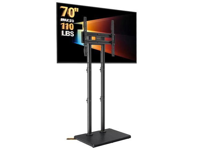 Universal Floor TV Stand for 3270' TVs up to 110 lbs, Height-Adjustable Tall TV Stand with Solid Wood Base & Extra-Stable Anti-Tip Feet, Swivel TV...