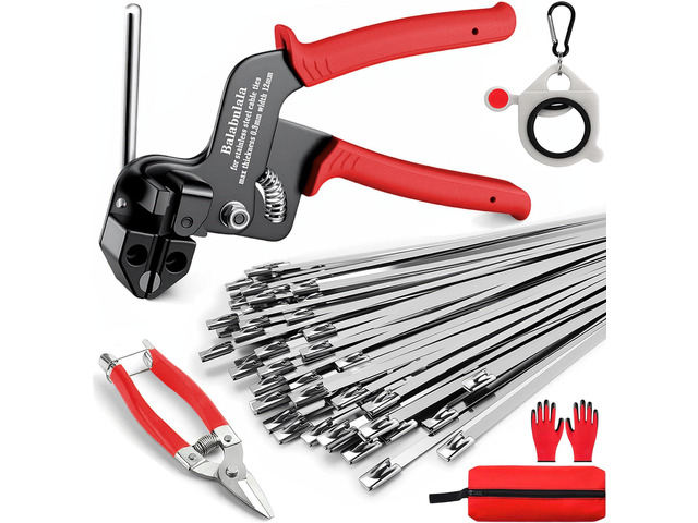 105PCS Heavy Duty 304 Stainless Steel Cable Tie Gun Kit 100pcs 11.8inch Metal Zip Ties, Self-Locking, UV & Corrosion Resistant, for Fence,...