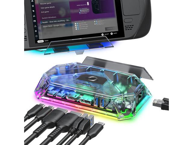 12-in-1 RGB Docking Station for Steam Deck/ROG Ally/Legion Go-HB1201S 4K@120Hz HDMI & DisplayPort, VRR Supported, 100W PD Charging, USB 3.2,...