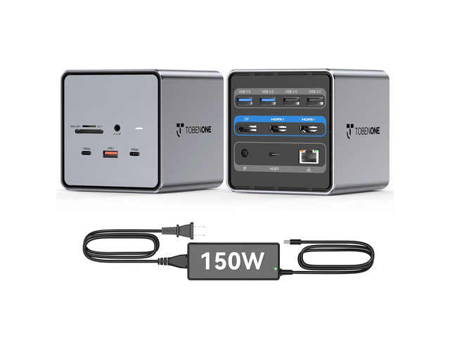 USB C Docking Station Dual/Triple Monitors with 150W Power Adapter 2 HDMI, DP, 5 USB, Ethernet, SD/Micro SD 4.0, Fast Data Transfer,...