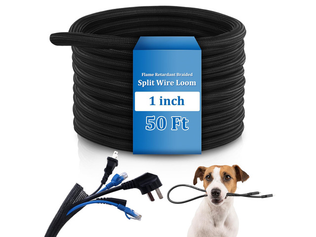 50ft Split Wire Loom Tubing Flame Retardant Braided Cable Sleeve Split High Temperature Cable Conduit Auto Wire Conduit for Industrial Electrical...