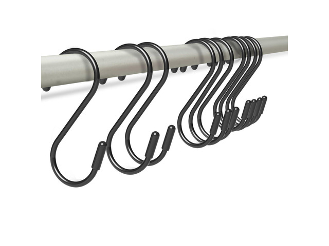 Heavy Duty Metal S-Hooks for Hanging, 3 Inch 10 Pack Vinyl Coated S Hooks for Hanging Plants, Kitchen Utensils, Bags, Jeans, Pots (Black)