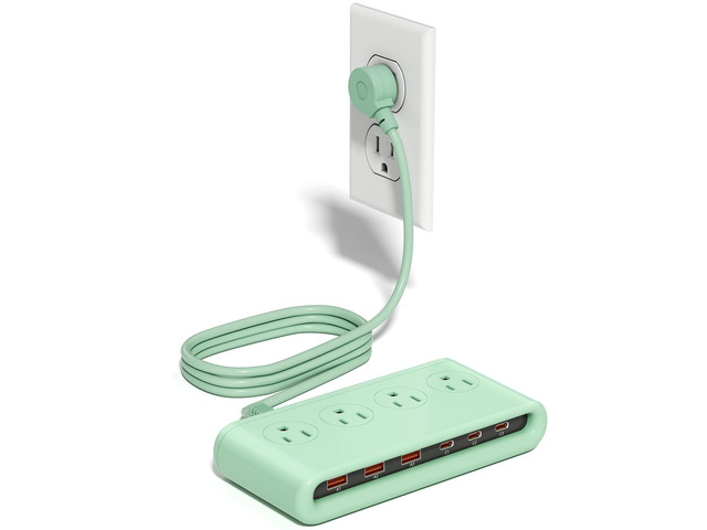 Power Strip with USB Port - 4AC & 6 USB(3USB C), Outlet Extender 5FT Flat Plug Extension Cord with Multiple Outlets, PD20W Bedside Charging Station...
