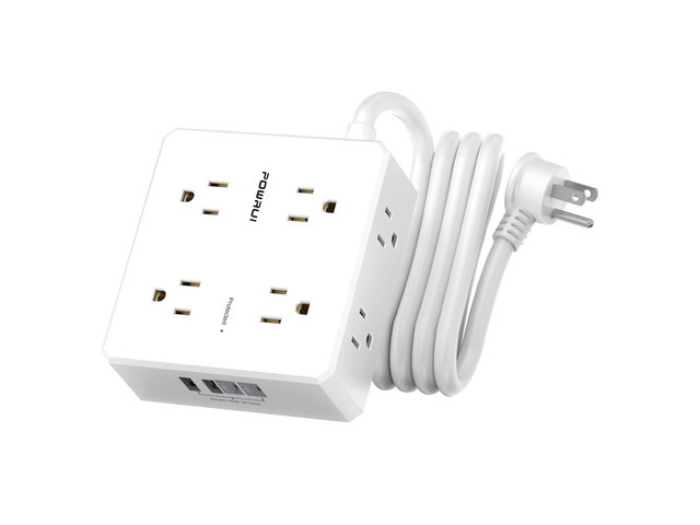 Surge Protector Power Strip - 6 Ft Flat Plug Extension Cord with 8 Widely Outlets and 4 USB Ports(2 USB C), 3 Side Outlet Extender for Home Office,...
