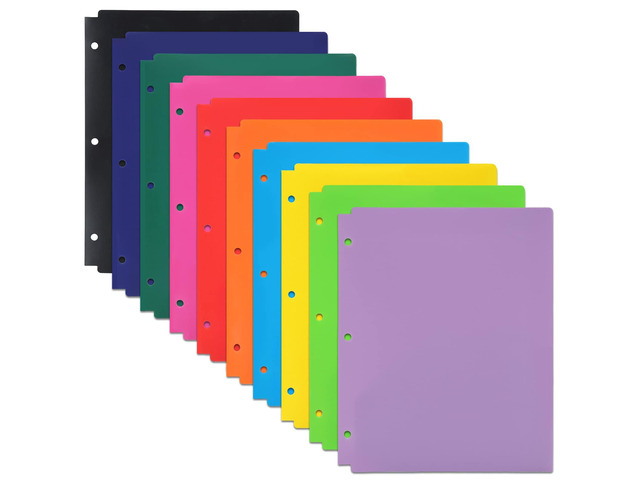 Binder Folders 10pcs Colored File Folders, Plastic Folders with Pocket and 2 Business Card Slot, 3 Hole Punch Poly Folders Fits in 3 Ring Binder...