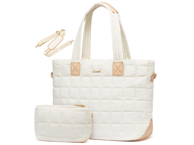 Laptop Tote Bag for Women, 15.6 Inch Large Puffer Work Computer Tote Bags for Teacher Nurse, Quilted Women's Purse Tote Shoulder Handbags with...