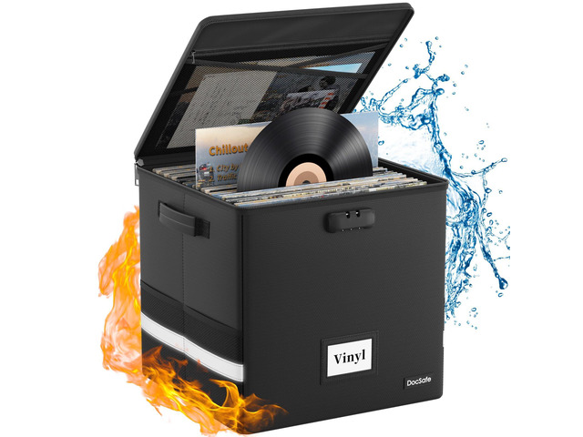 Vinyl Record Storage Box with Lock,FireproofWater Resistant Record Organizer Storage for 100+ Single Records(12-inch),Collapsible Storage Crate...