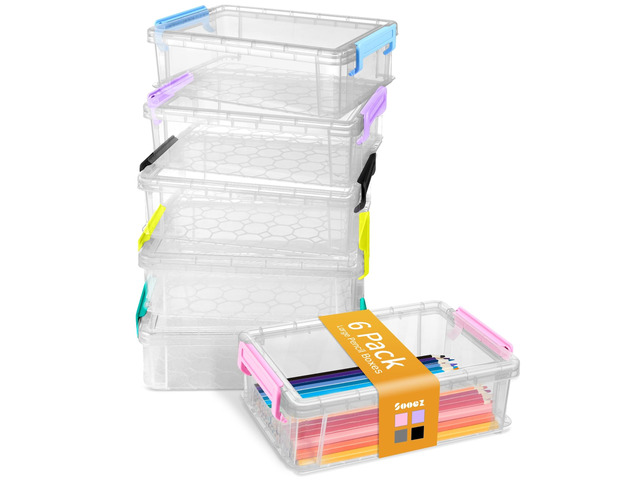 6 Pack Extra Large Pencil Box, Plastic Pencil Case Crayon Box Clear Marker Organizer Plastic Containers with Lid, Stackable Storage Boxes for Art...