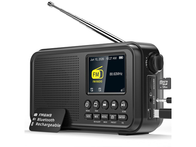FM Radio, Portable Radio with Bluetooth & NOAA Weather Alert Auto Scan, 40 Presets, 8W Sound, 2.4' Color Display, USB-C Charging, microSD...
