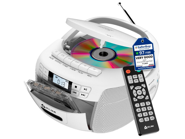 CD Player & Cassette Tape Player, Bluetooth Boombox, AM/FM Radio, Stereo Sound, Remote, CD and Cassette Combo, Tape Recording, USB Drive, AUX,...