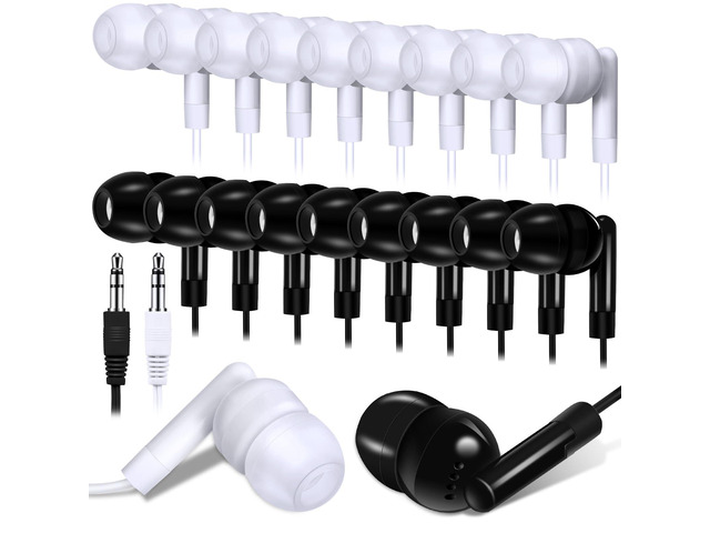 100 Packs Earbuds Bulk Basic Student Earphone Individually Bagged 3.5 mm Headphones for Schools Classrooms Library Teens Gift(Black, White)