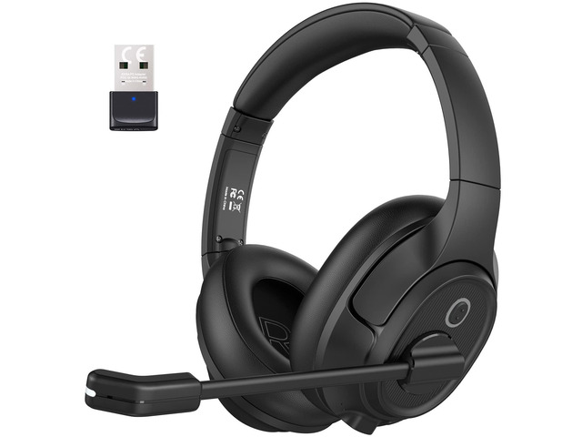 Bluetooth Headsets with Microphone & USB Dongle, 30 Hours Talk Time & 33ft Range, AI Environmental Noise Cancelling Mic, Over-Ear Wireless...
