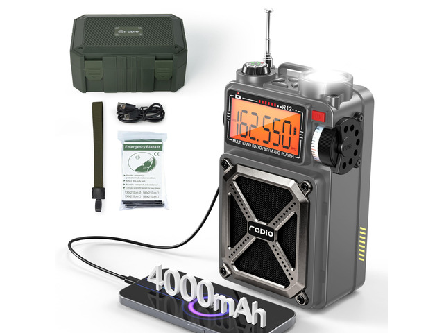 Solar Hand Crank Emergency Radio, NOAA Weather Alert, AM/FM/SW Digital Tuning,Bluetooth Speaker,TF...